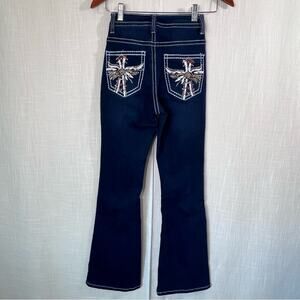 Toxica Mitzi Michel Embellished Bling Boot Cut Flare Dark Wash Jeans Sz 3